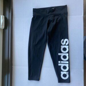 Adidas Black Leggings White Logo High Rise Gym Athletic Stretch Fit M